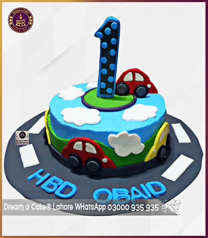 Cloudy Cars Cake for 1st Birthday in Lahore