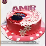 Flowers Decorated Red Color Floral Birthday Cake for Fiance in Lahore