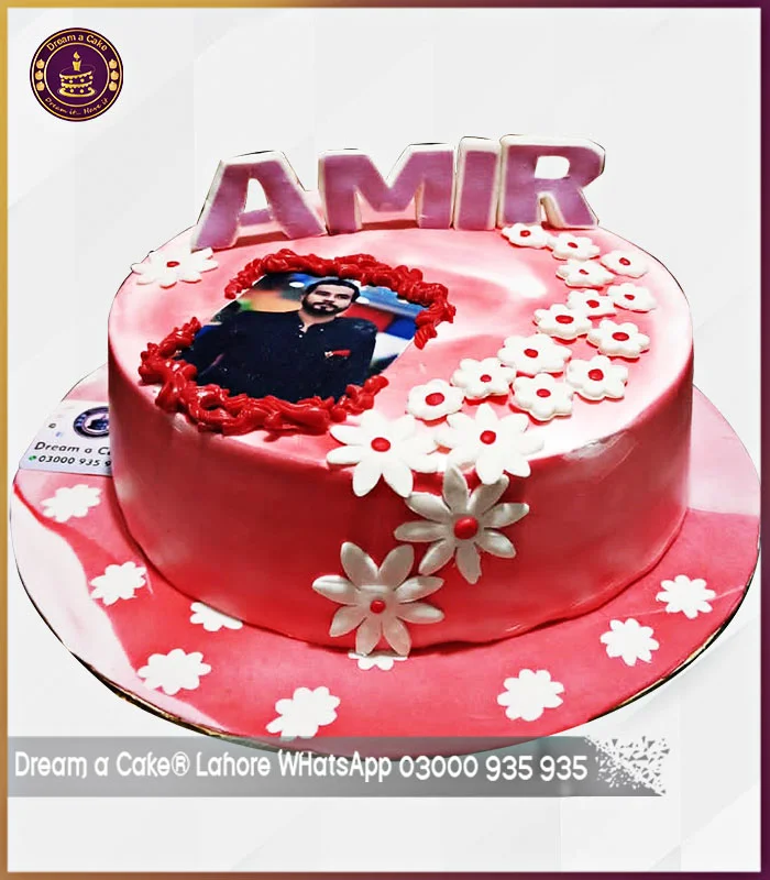 Flowers Decorated Red Color Floral Birthday Cake for Fiance in Lahore