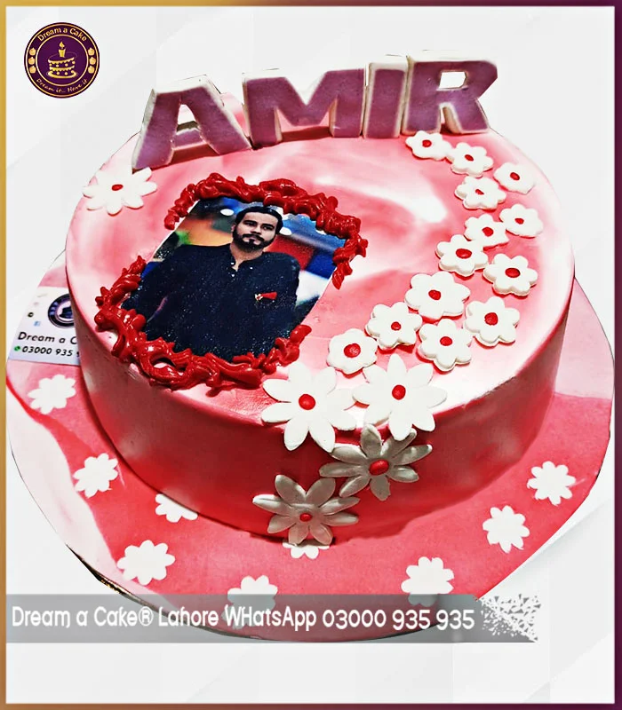 Flowers Decorated Red Color Floral Birthday Cake for Fiance in Lahore