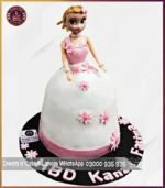 Fondant Made Adorable White and Pink Doll Cake in Lahore