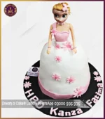 Fondant Made Adorable White and Pink Doll Cake in Lahore