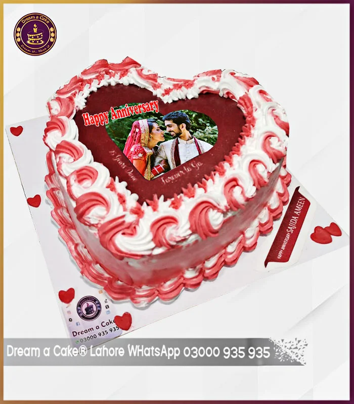 Heart Shape Picture Cake for Anniversary in Lahore