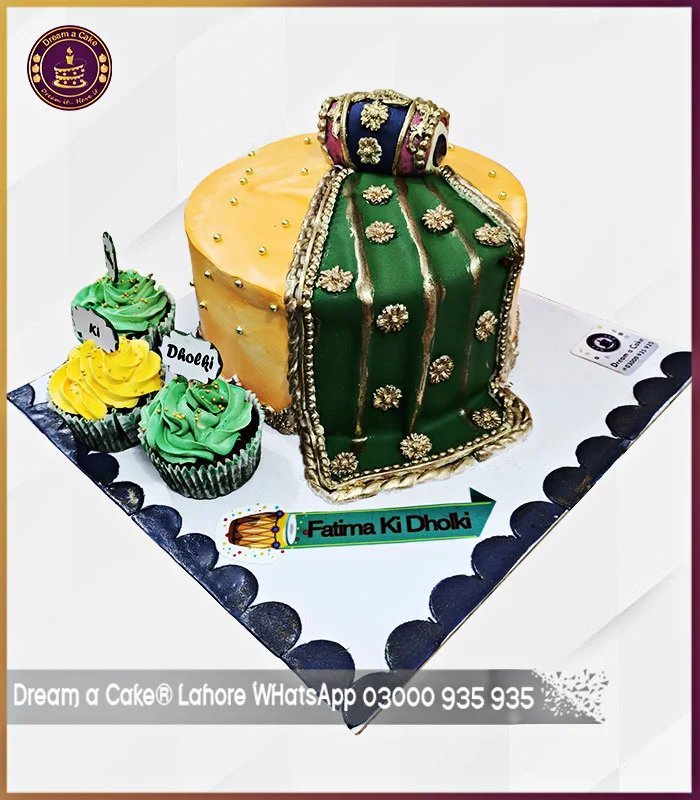 Mehndi Dupatta Dholak Theme Cake in Lahore