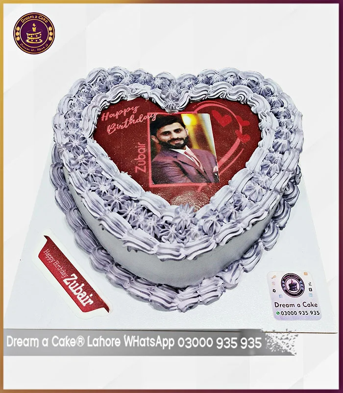 Purple Heart Picture Cake for Husband’s Birthday in Lahore