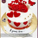 Red Flowers and Butterfly Cake for 3rd Anniversary in Lahore