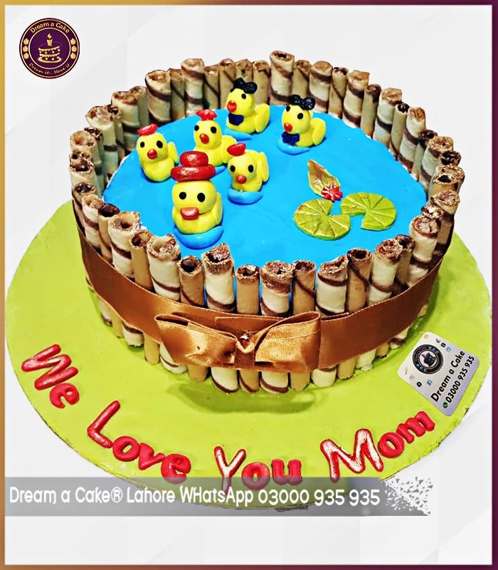 Family Love Duck Pond Wafer Stick Cake for Mother's Day in Lahore
