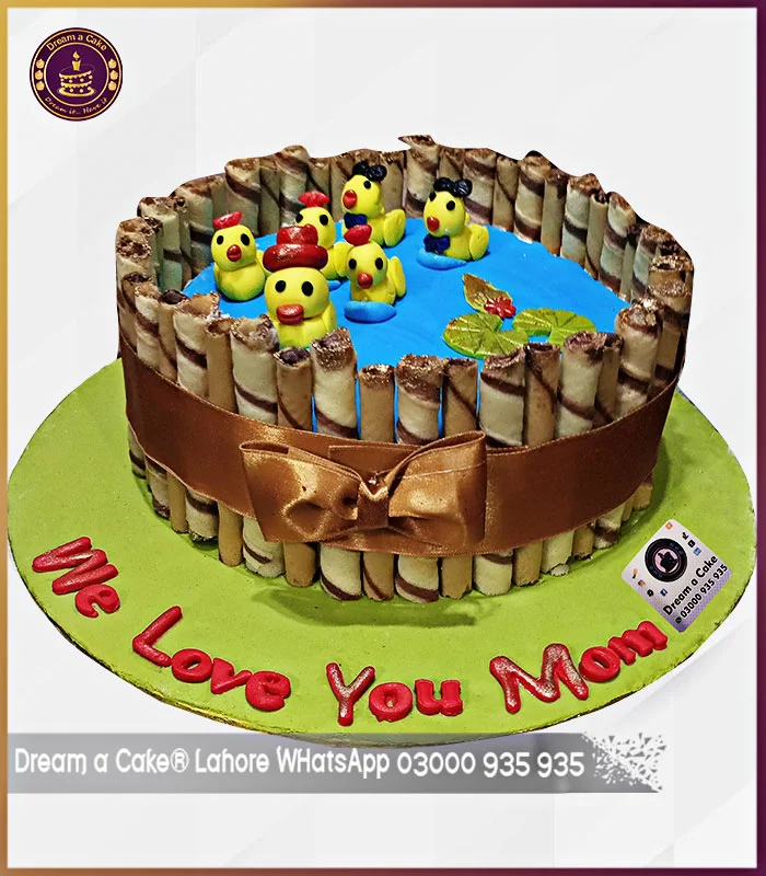 Family Love Duck Pond Wafer Stick Cake for Mother's Day in Lahore