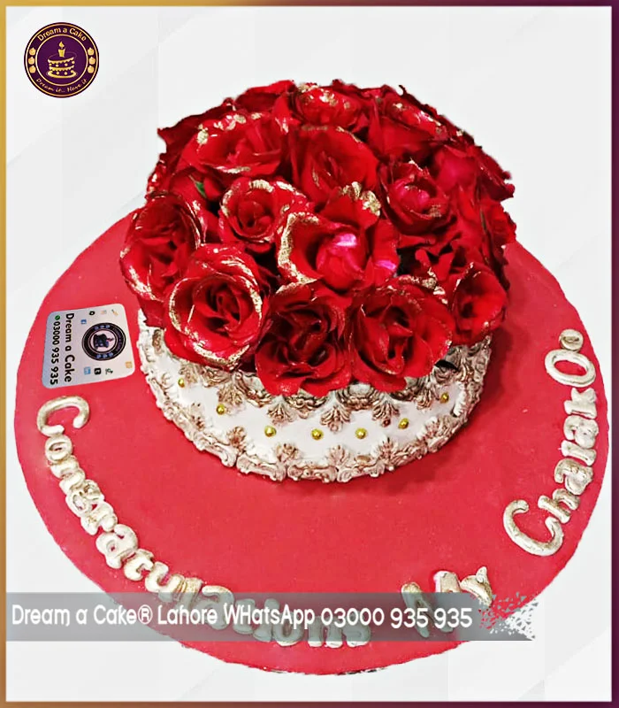 Fondant Made Fresh Flowers Cake for Engagement in Lahore
