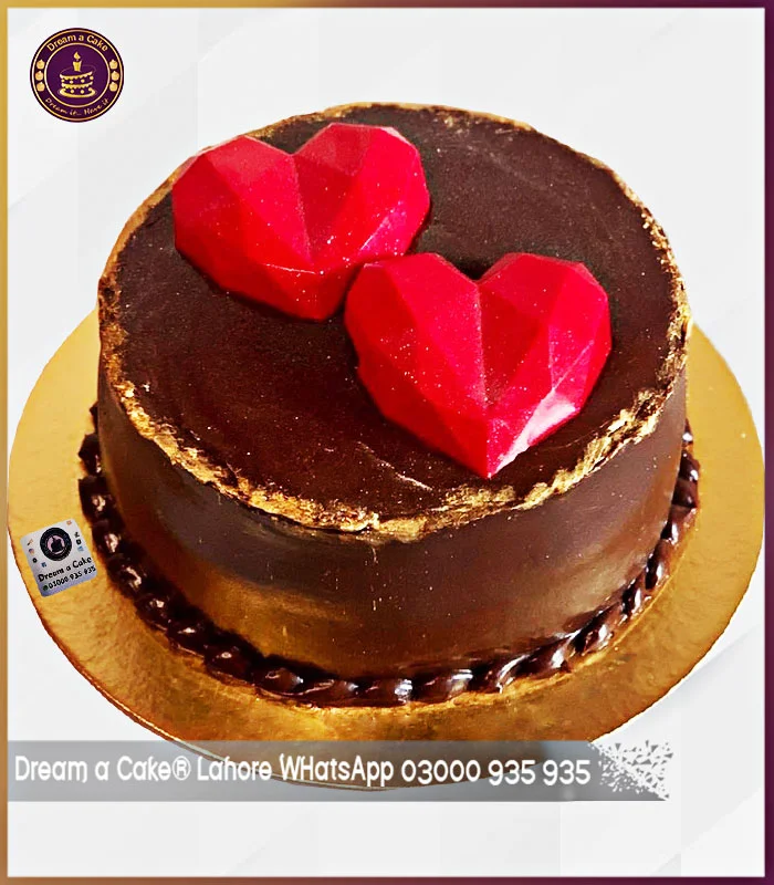 Red Hearts Pinata Chocolate Cake in Lahore