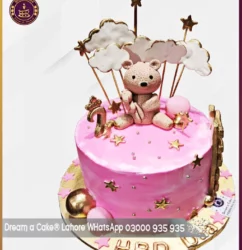 2nd Birthday Golden Ladder Teddy Bear Cake in Lahore