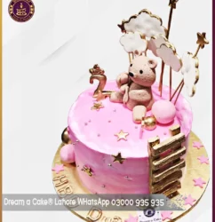 2nd Birthday Golden Ladder Teddy Bear Cake in Lahore