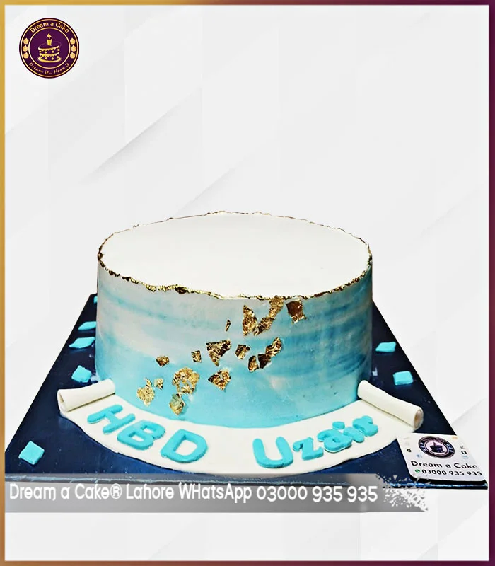 Blue Texture Gold Paper Cake in Lahore