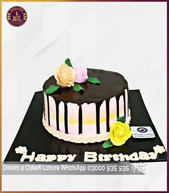 Plush Creamy Flowers Chocolate Cake in Lahore