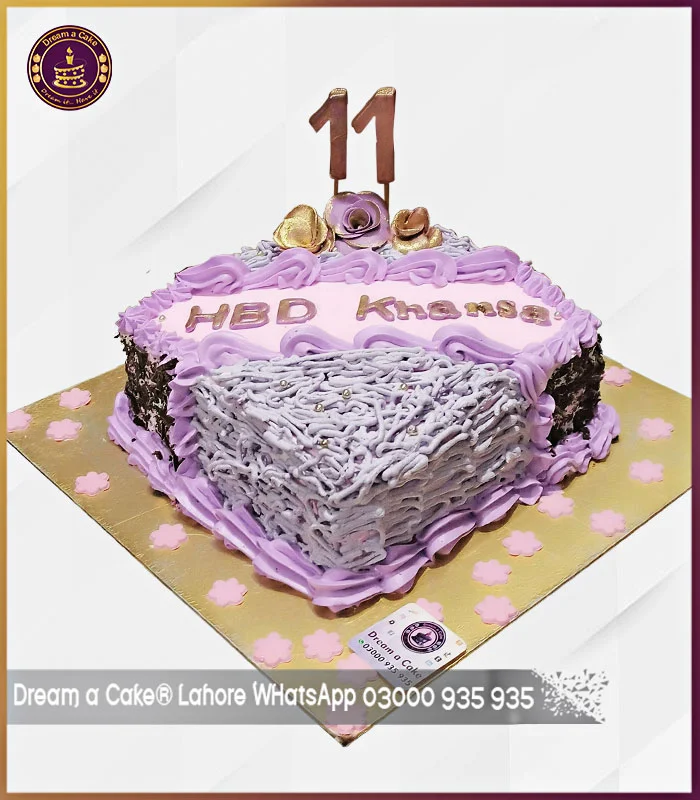 Pretty Purple 11th Birthday Cake for Girls in Lahore