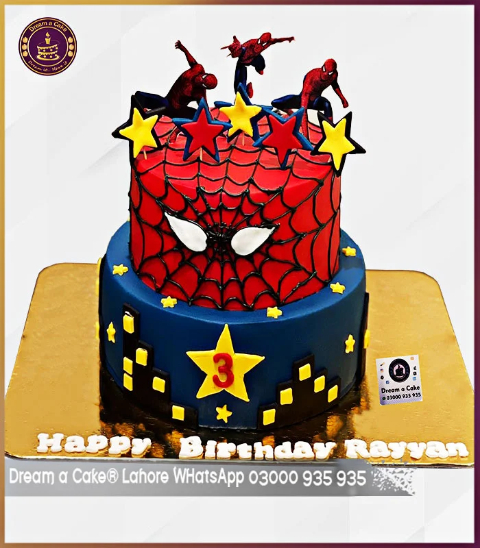 Two Tier Spiderman Cake for 3rd Birthday of Baby Boy in Lahore