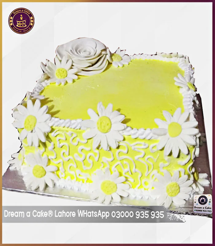 Yellow and White Floral Cake in Lahore