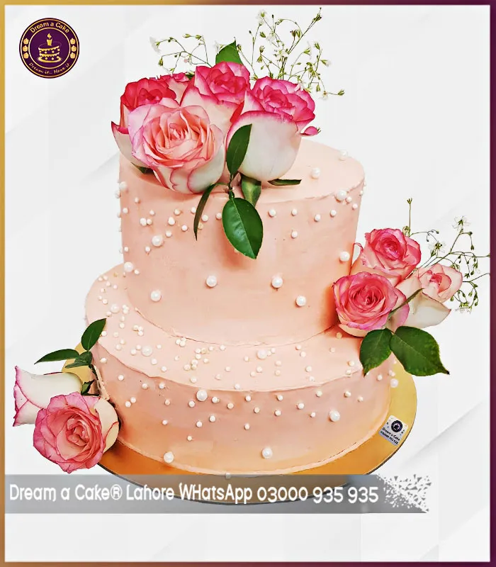 Pleasing Fresh Flowers Two Tier Wedding Cake in Lahore