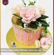 Blushing Beauty Rose Full Pink and Gold Cake in Lahore
