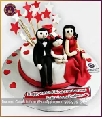 Personalized and Delicious 1st Anniversary Cake with Couple and Kid Characters in Lahore