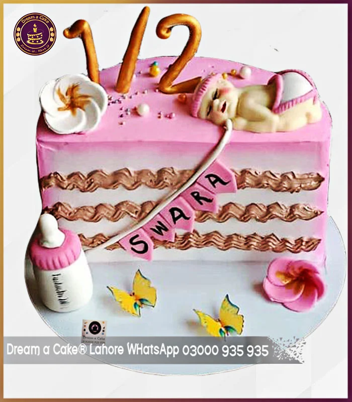 Sweet Six Month Half Birthday Cake for Girls in Lahore