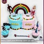 Twin-Tastic Rainbow Blast Cake for birthday of Twins in Lahore