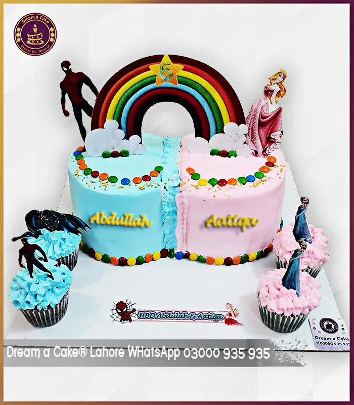 Twin-Tastic Rainbow Blast Cake for birthday of Twins in Lahore