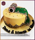 Vibrant Yellow Mehndi Dholak Cake in Lahore