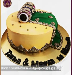 Vibrant Yellow Mehndi Dholak Cake in Lahore