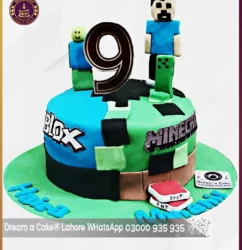 9th Birthday Roblox & Minecraft Mashup Fondant Cake in Lahore