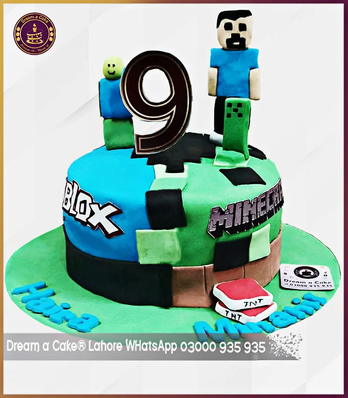 9th Birthday Roblox & Minecraft Mashup Fondant Cake in Lahore