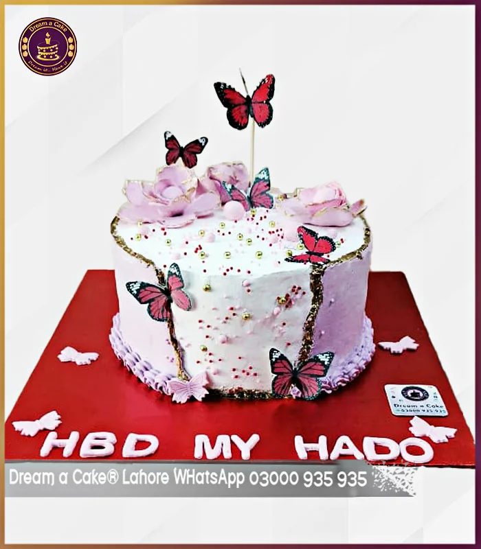 Butterfly Breeze Delicate Pink Floral Cake in Lahore