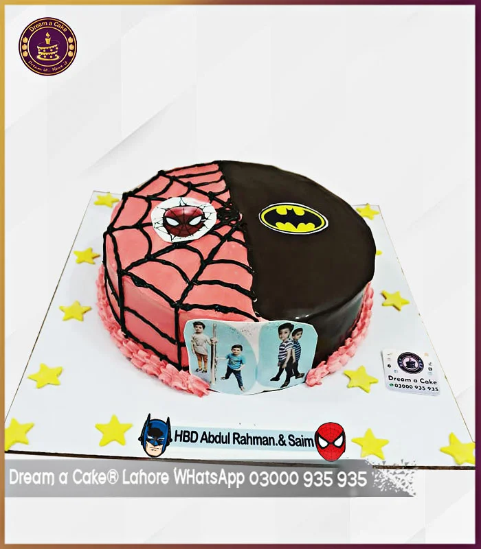 Hero Fusion Spiderman & Batman Half & Half Cake in Lahore