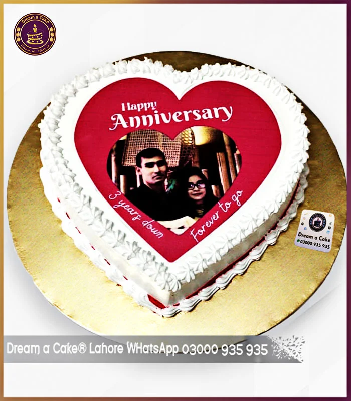 Jubilant Heart Shape Picture Cake for Anniversary in Lahore