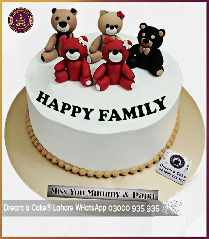 Love Filled Happy Family Theme Teddy Bears Cake in Lahore