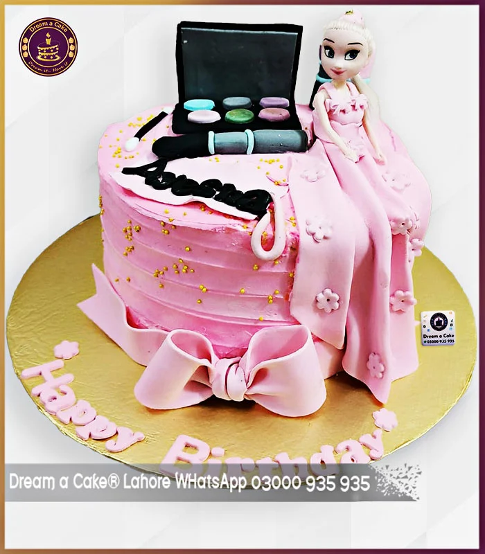 Pretty-in-Pink Glam Makeup Doll Theme Cake in Lahore