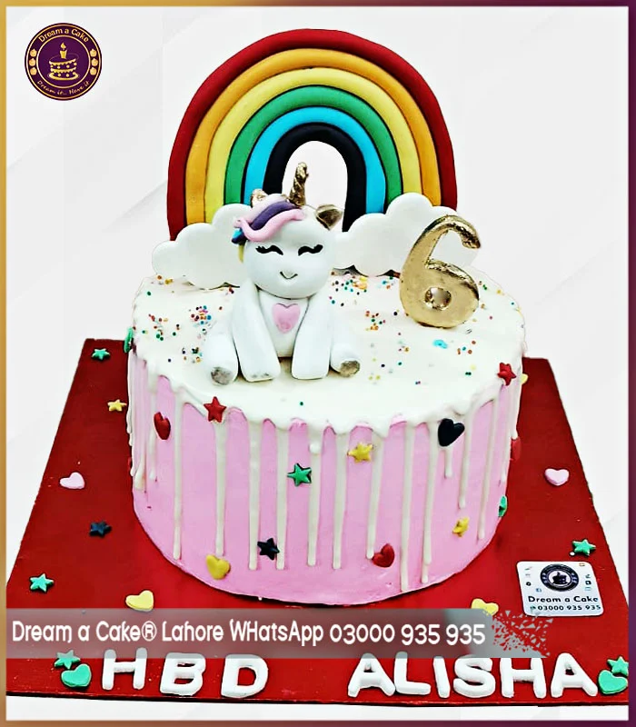 Rainbow Dreams Come True 6th Birthday Unicorn Cake in Lahore