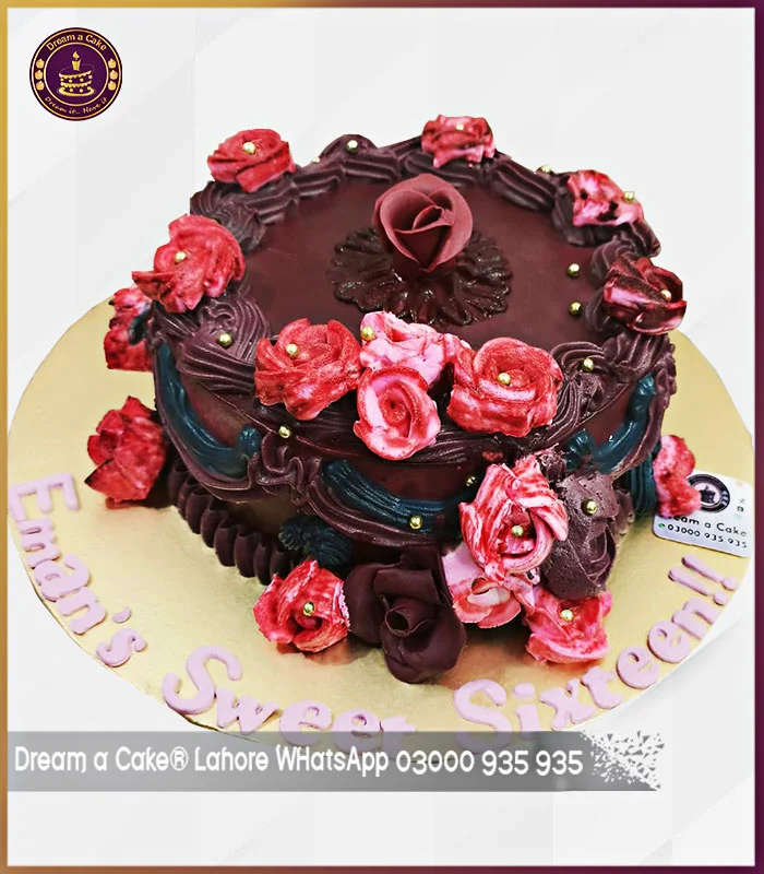 Roses Garden Chocolate Sweet Sixteen Cake in Lahore