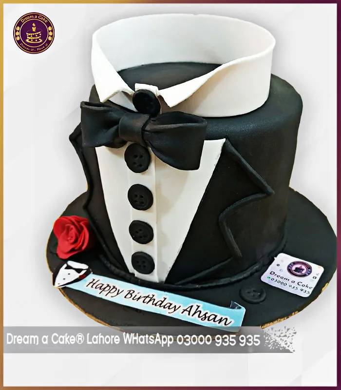 Sophisticated Suiting Cake with Red Rose in Lahore