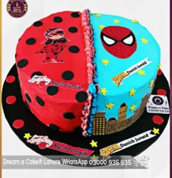 Superhero Spotted Surprise Ladybug and Spiderman Fusion Cake in Lahore