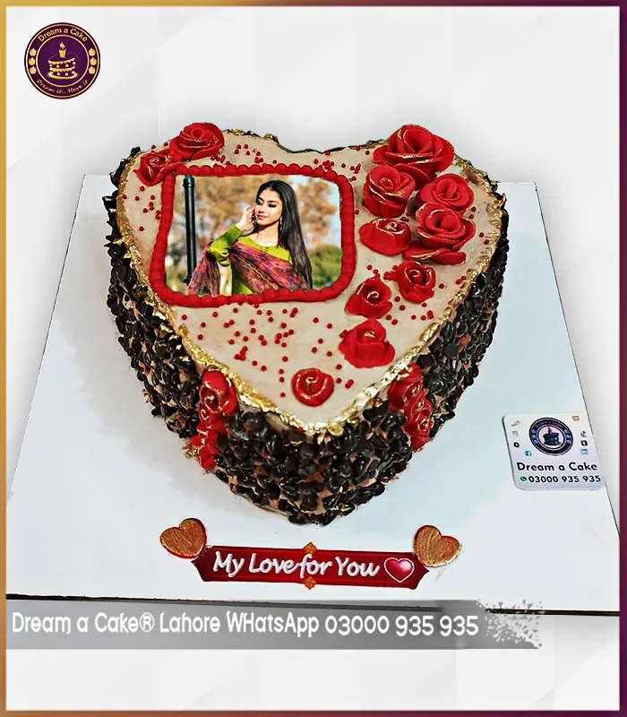 Sweet Serenade Chocolate Roses Heart Shape Picture Cake in Lahore