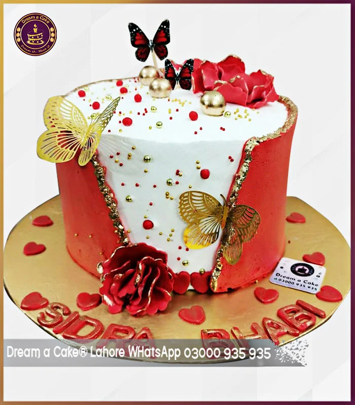 Vermilion Elegance Butterflies Designer Cake in Lahore