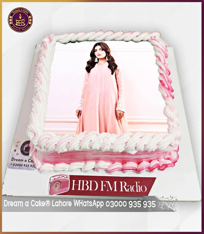 A Delightful Treat Custom Pink Shade Cake with Edible Picture in Lahore