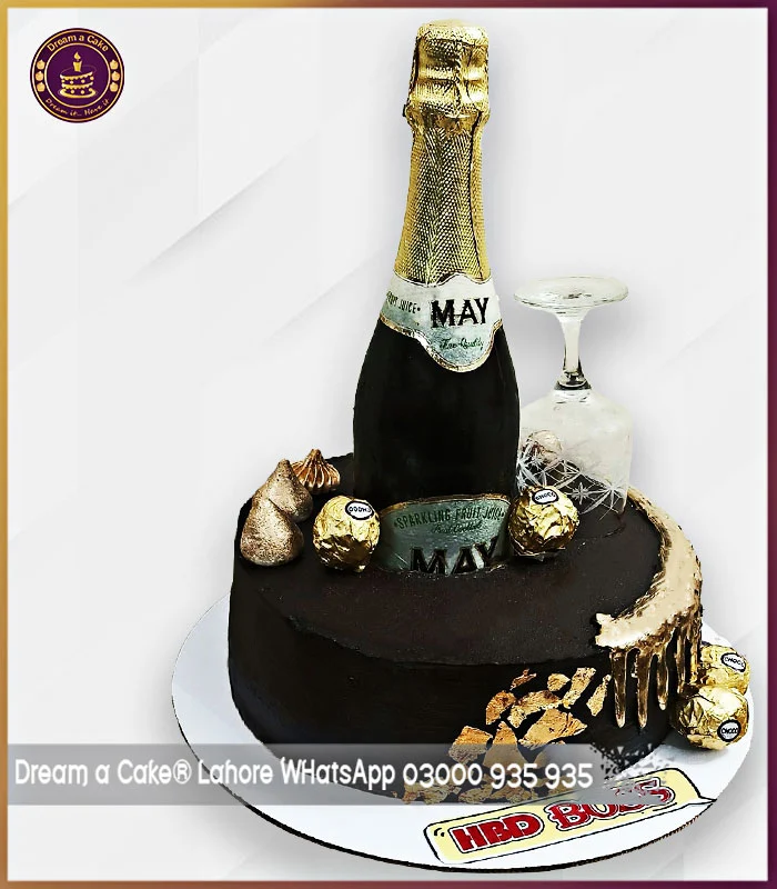 Cheers-Champagnes Lover Birthday Party Cake in Lahore