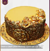 Elegant Golden Bas Relief Cake in Lahore