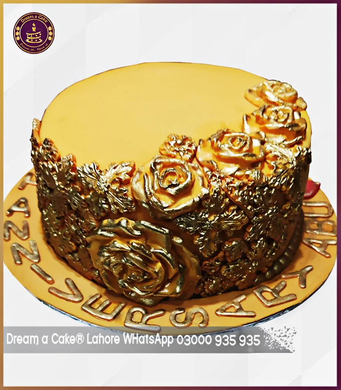Elegant Golden Bas Relief Cake in Lahore