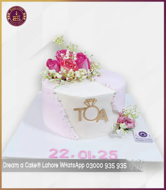 Custom Floral Engagement Celebration Cake in Lahore