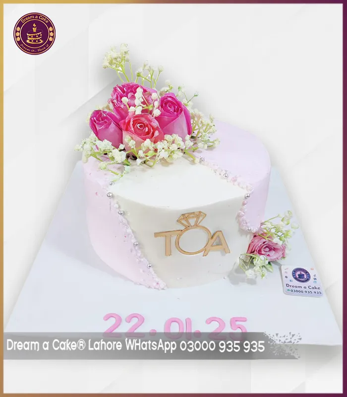 Custom Floral Engagement Celebration Cake in Lahore