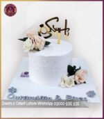 Classic Floral White Engagement Cake in Lahore
