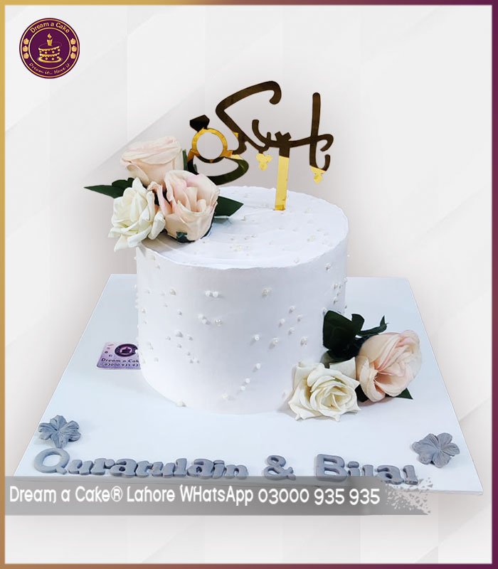 Classic Floral White Engagement Cake in Lahore